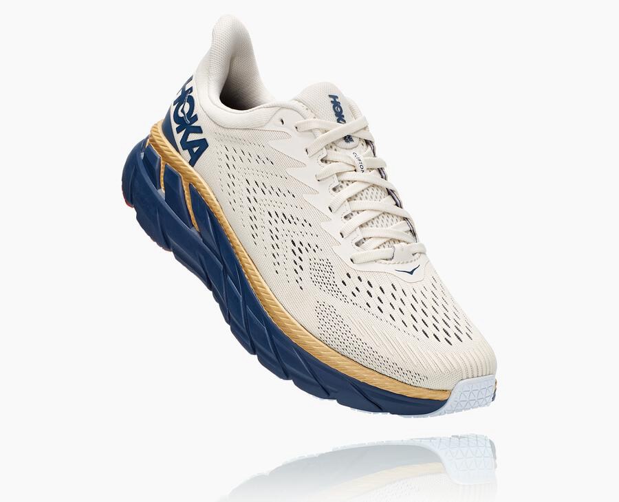 Hoka Clifton 7 - Men's Running Shoes - White/Blue - UK 476EPHSJK